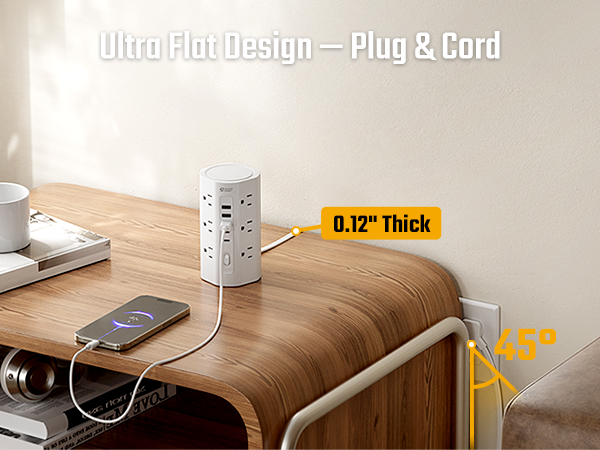 flat plug extension cord with multiple outlets