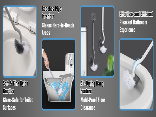 Soft & Fine Nylon Bristles, Glaze-Safe for Toilet Surfaces, Reaches Pipe Interiors