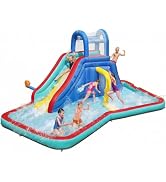 Bestway H2OGO! Waterfall Waves Inflatable Water Slide Park, Fits Up to 6 Children, Kids Backyard ...