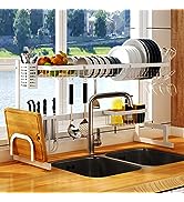 PUSDON Dish Drying Rack Over The Sink, 2 Tier Adjustable (27"-38") Stainless Steel Dish Drainer f...