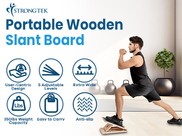 Portable Wooden Slant Board for Stretching with 5 adjustable angles