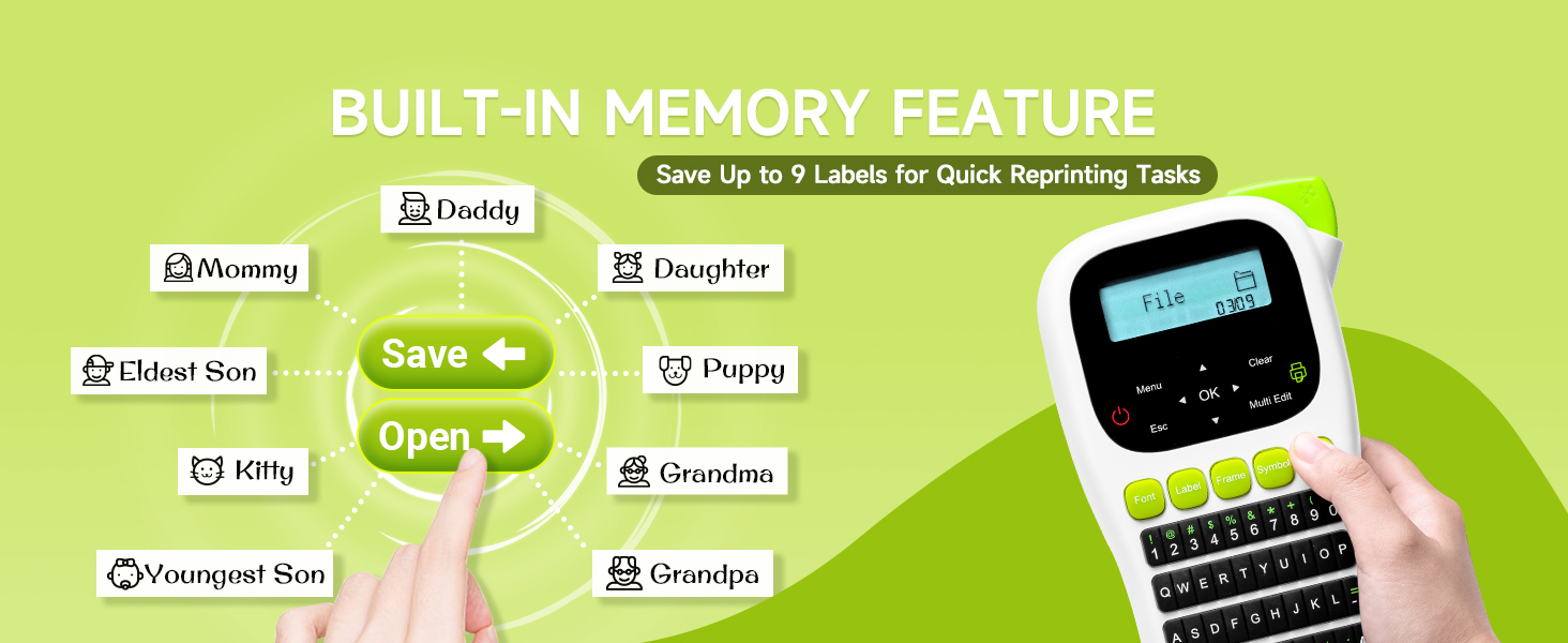Vixic H1100 label maker featuring to Save Up to 9 Labels for quick reprinting
