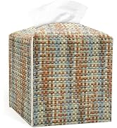 Tissue Box Cover, PU Leather Square Tissue Box Holder with Woven Pattern, Cube Tissue Box Covers ...
