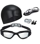 Hurdilen Swim Goggles Swimming Goggles No Leaking with Nose Clip, Earplugs, Swim Cap and Case for...