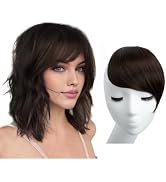 SARLA Side Bangs Dark Brown Clip in Synthetic Hair Pieces Straight Fake Bangs Extensions for Women