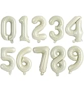 TONIFUL Balloons 16 Inch Cream White 0-9 Number Mylar Foil Balloons 10 Pcs Custom Digital Balloon...