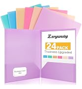 Zzrywuty 24 Pack Plastic Folders with Pockets,2 Pocket Folders with Business Card Slot,Muted Past...