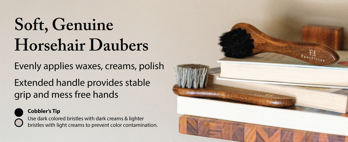 soft horsehair daubers evenly apply shoe polish cream to boots and leather