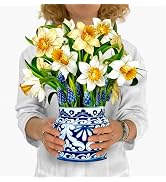 Freshcut Paper Pop Up Cards, English Daffodils 12 inch Paper Flower Bouquet Greeting Cards with B...