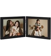 decorUhome Double 7x5 Picture Frame Horizontal, Black | Engineered Wood Bifold Photo Frame with P...