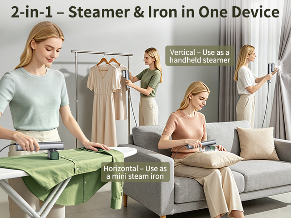 elorti green clothes iron with steamer, use vertically as steamer or horizontally as iron