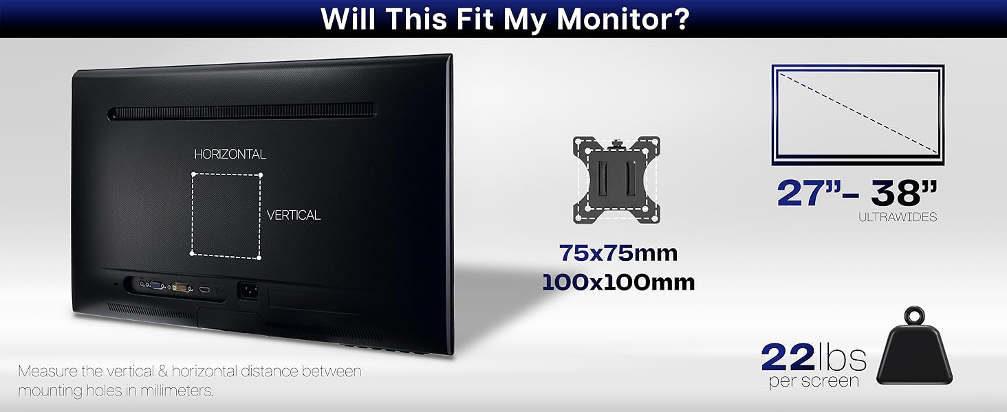 dual ultrawide monitor mount telescoping arms flush wall desk stand vesa 75 100 clamp grommet