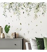 Supzone Hanging Vine Leaves Wall Decals Watercolor Plants Flower Wall Stickers Large Wall Corner ...