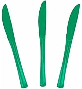 SietDESEO 25 PCS Green Plastic Knives Disposable Utensils Heavy Duty Green Knives Disposable Cutl...