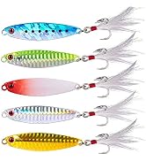 Dr.Fish 5 Pack Metal Jigging Spoon Saltwater Fishing Jigs Spoons Lures Casting Vertical Diamond J...