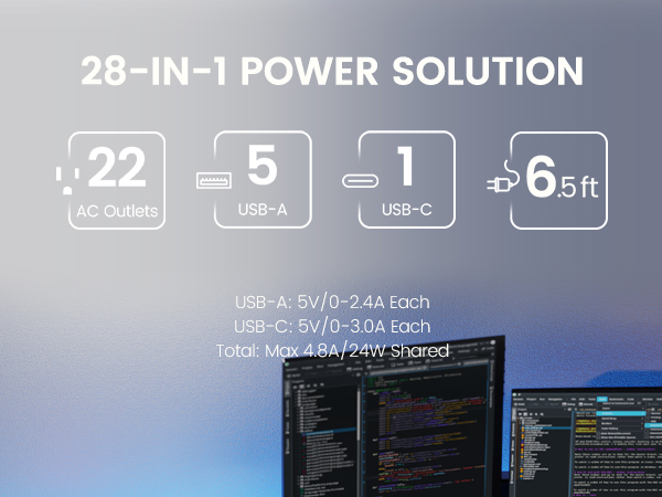 SUPERDANNY Power Strip Surge Protector with 6 USB (1 USB-C)