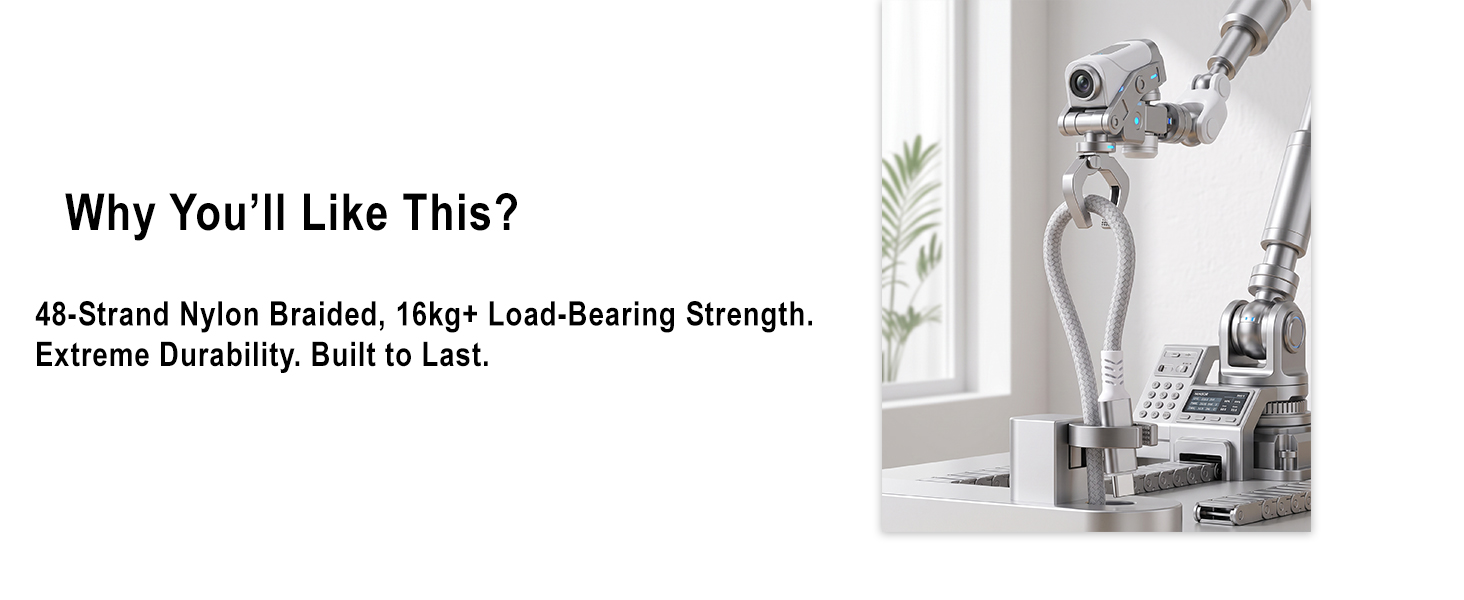Robot arm tests the 48-strand nylon cable's 16kg+ extreme load-bearing strength.