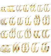 CHICUTIE Gold Hoop Earrings Set For Women Hypoallergenic Trendy Lightweight Chunky Chain Twisted ...