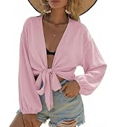 Ekouaer Women's Swimsuit Cover Ups Tie Front Long Sleeve Top Kimono for Women Bikini Shirt Summer...