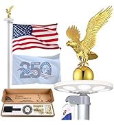 Yescom Bravery MEGA 20Ft Sectional Flag Pole Kit with Solar Light & Deck Mount Aluminum Inground ...