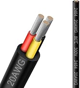 20 Gauge 3 Conductor Electrical Wire, 16.5FT 2464 20AWG 3 Wire Cable Black PVC Stranded Tinned Co...