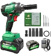NEWBEAT Brushless Cordless Impact Wrench, 550N.m (400 ft-lbs) 1/2" Impact Gun, 2-in-1 Power Drill...