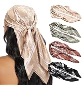 HBselect 4PCS Head Scarf for Women 35” Head Scarves Silk Like Satin Neck Scarfs Square Bandana Ha...
