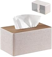 PUSU Plus Rectangular PU Leather Tissue Box Cover with Buckle Bottom - Modern Facial Tissue Dispe...