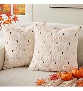 Fall Beige Pillow Covers 18x18 Set of 2 Double-Sided Pumpkin Plush | Boho farmhouse comfort with ...