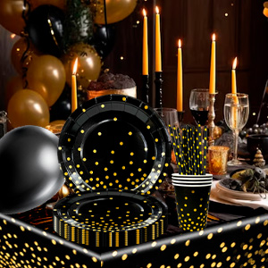 black and gold party supplies
