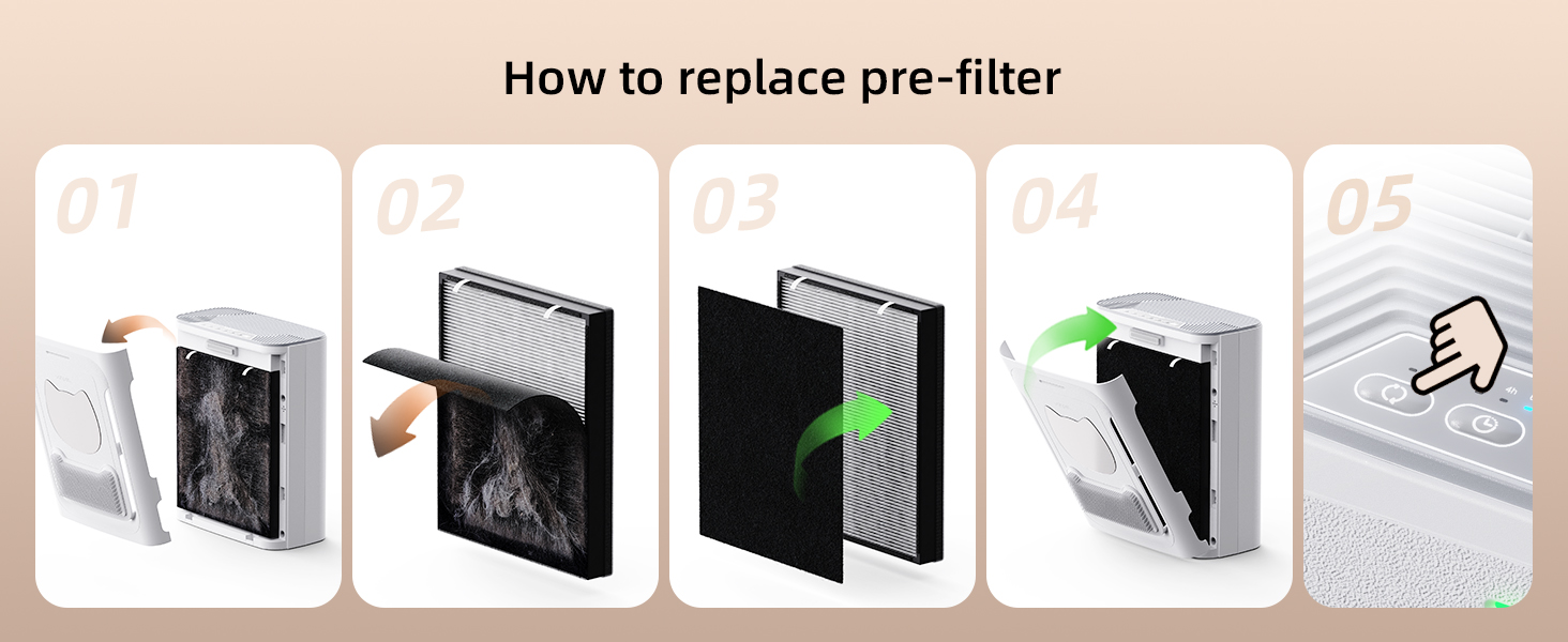 H13 HEPA filter installs easily and can be replaced in just a few simple steps—no tools required.