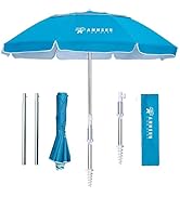 AMMSUN 6.5ft Twice Folded Portable beach umbrella with Sand Anchor Windproof Tilt Pole Air vent U...
