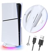 Auarte 2023 LED Vertical Stand for PS5 Slim Console Disc and Digital with 14 Light Mode, RGB Base...