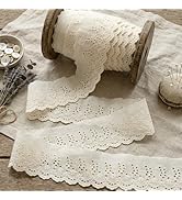 IDONGCAI Eyelet Lace Trim Floral Embroidery Cotton Lace with Eyelet 5.2Inch 3Yards (Beige)