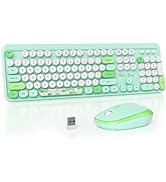Mosptnspg 2.4G Colorful Keyboard, 104 Key Green Wireless Customized Membrane Round keycaps Retro ...