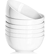 Delling Ultra-Strong 22 Ounces Soup Bowls - White Porcelain Cereal Bowls with Study Sides, Wide B...