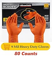 wcy 9 Mil Heavy Duty Orange Nitrile Gloves,Raised Diamond Texture Grip,Industrial Mechanic Rubber...
