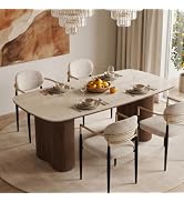 Honyee Sintered Stone Dining Table for 6–8, 78.7" Rectangular Kitchen Table, Real Travertine Top,...