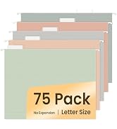 SUNEE Hanging File Folders, Pastel Colors - 75 Pack, Colored File Folders Letter Size with 1/5-Cu...