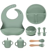 JELLDJK Silicone Baby Feeding Set 9 Pcs, Spill-Proof Suction Plate, Bowl, Bib, Silicone spoon&for...