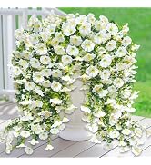 4PCS Artificial Fake Hanging Flowers Plants for Outdoors, Spring Summer Faux Petunias with Eucaly...