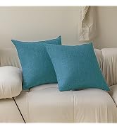 Demetex Decorative Pillow Covers 18 x 18 Soft Square Throw Pillow Cover Blue Linen Pillow Cases f...