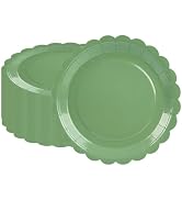 BOKFJBP 50Pcs Sagegreen Paper Plates-Disposable 7Inch Scalloped Dessert Plates Birthday Dinnerwar...