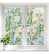 rabbitgoo Window Privacy Film, Stained Glass Window Film Decorative, 3D Rainbow Static Cling Colo...