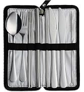 DEVICO Camping Utensils, Full-Size Reusable Silverware with Steak Knife, Boba Straw, Stainless St...