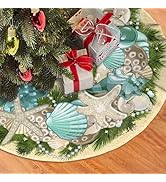 Summer Shell Coastal Wreath Christmas Tree Skirt Spring Summer Funny Tree Mat for Farmhouse Xmas ...