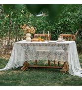 Jeloris White Lace Rectangle Tablecloth Vintage Embroidered Bridal Wedding Tablecloths for Dining...