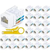 Cat6 RJ45 Keystone Jack 25-Pack Module Connector UL Listed, 90 Degree Insert Coupler, Punch Down ...