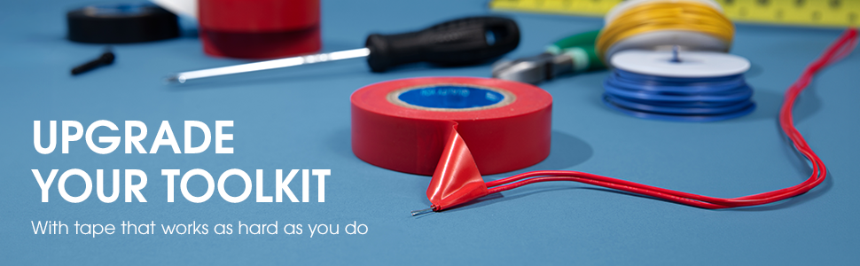 An electrical repair setup with red electrical tape, different colored wires, and other tools
