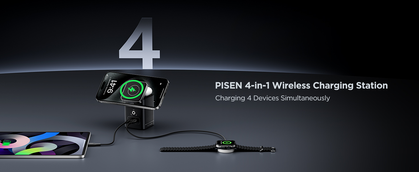 PISEN 4-in-1 Wireless Charging Station